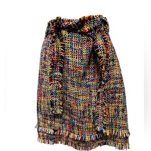 Vintage Oscar de la Renta wool lined, multicolored fringed, Skirt, Tie Front